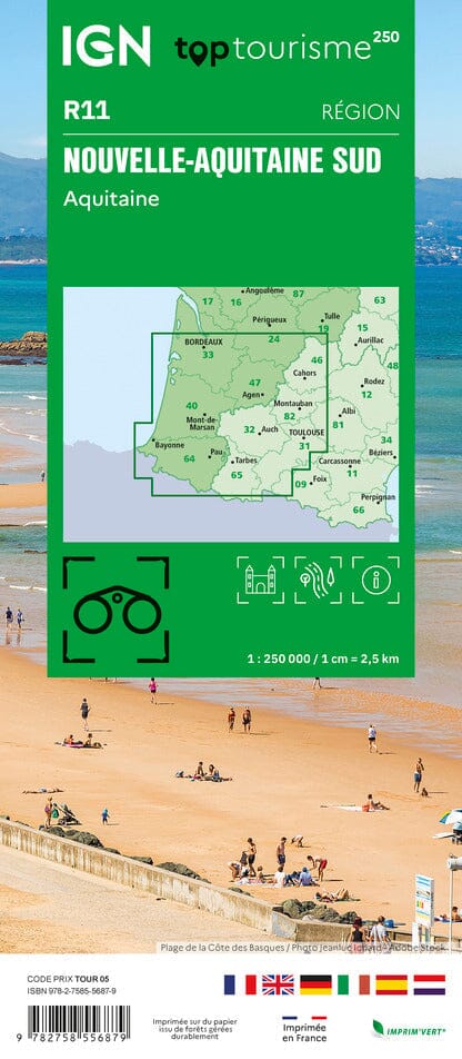 Carte régionale TOP 250 n° 11 - Nouvelle-Aquitaine Sud (Aquitaine) | IGN carte pliée IGN 