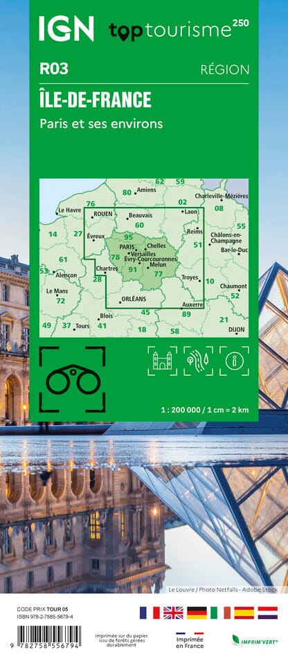 Carte régionale TOP 250 n° 3 - Île-de-France, Paris et ses Environs | IGN carte pliée IGN 