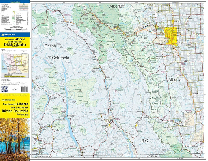 Carte routière - Alberta Sud-Ouest & Colombie Britannique Sud-Est | Gem Trek carte pliée Gem Trek Publishing 