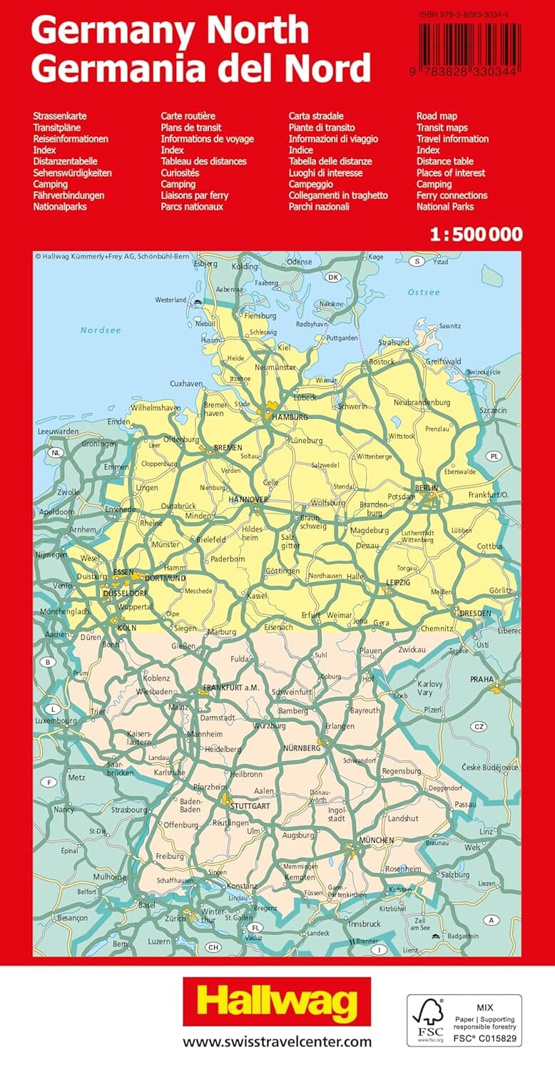 Carte routière - Allemagne du Nord | Hallwag carte de voyage Hallwag 
