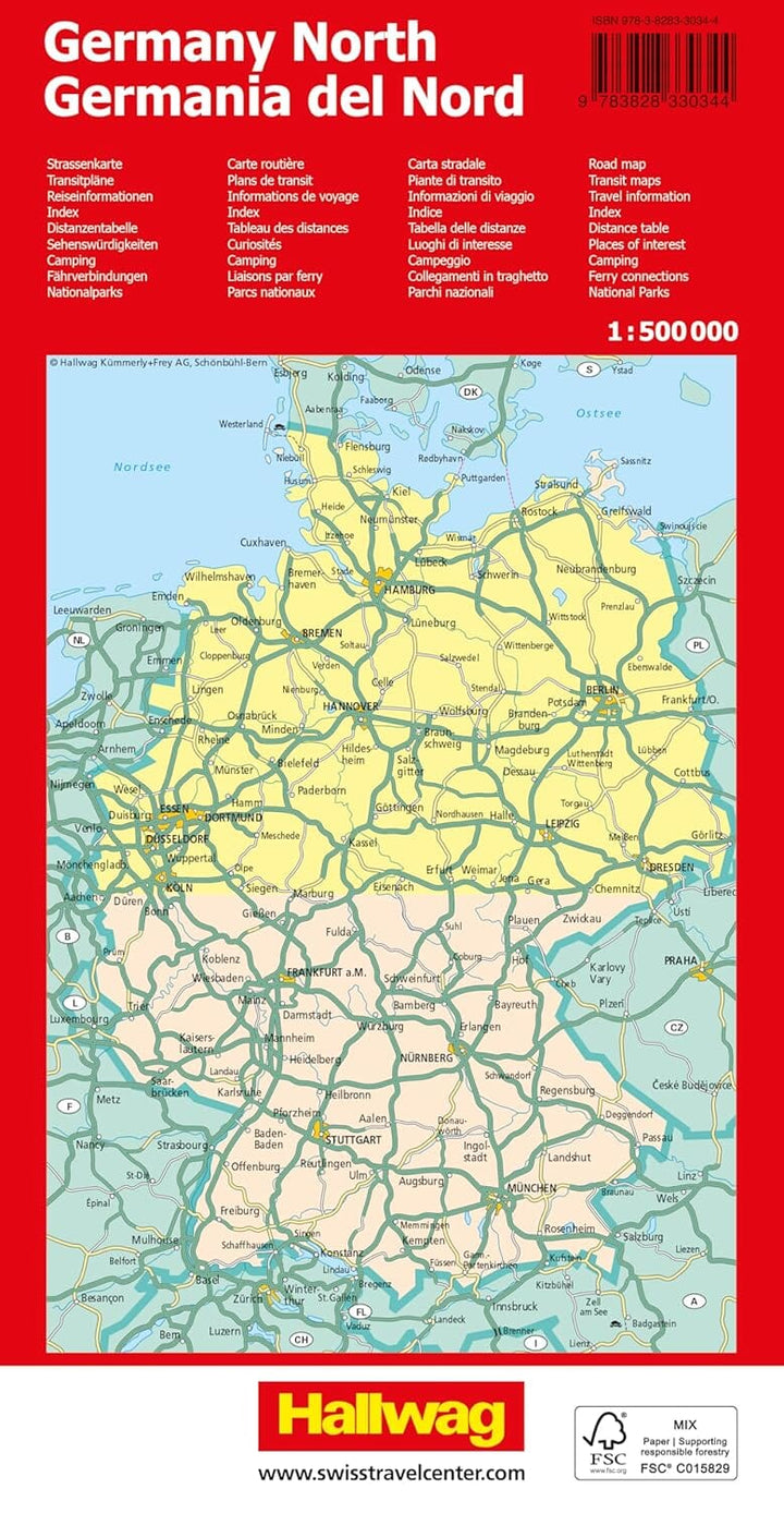 Carte routière - Allemagne du Nord | Hallwag carte de voyage Hallwag 