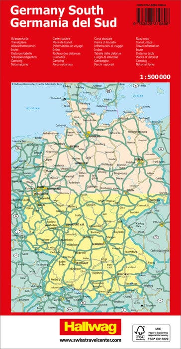 Carte routière - Allemagne Sud | Hallwag carte pliée Hallwag 