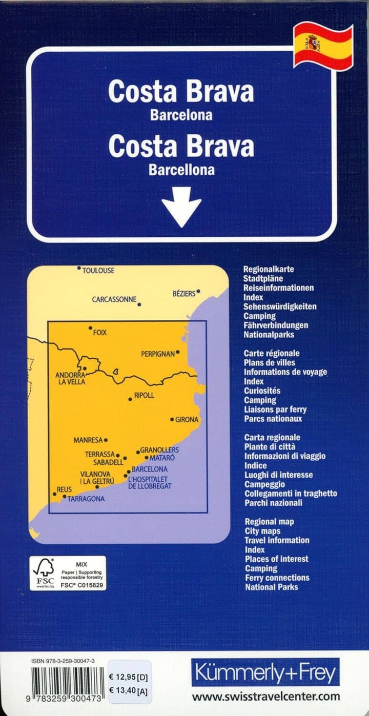 Carte routière - Costa Brava, Barcelone | Kümmerly & Frey carte de voyage Kümmerly & Frey 
