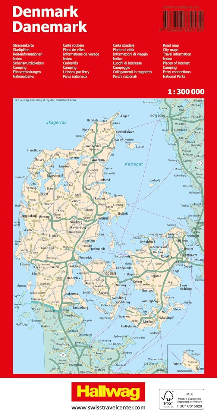 Carte routière - Danemark | Hallwag carte de voyage Hallwag 