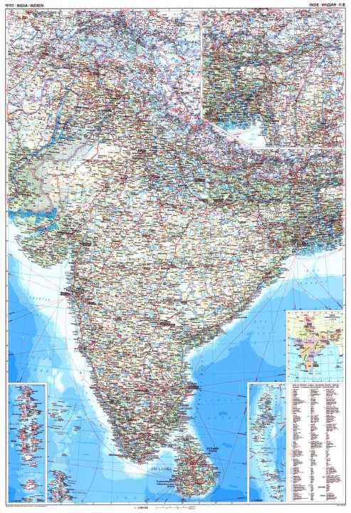 Carte routière - Inde, Bhoutan, Bangladesh, Népal, Maldives & Sri Lanka | Gizi Map carte pliée Gizi Map 