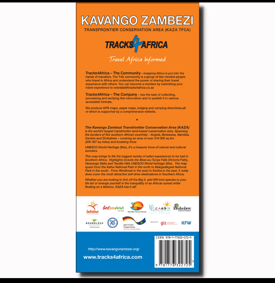 Carte routière - Kavango Zambezi - Transfrontier conservation area (KAZA TFCA) | Tracks4Africa carte pliée Tracks4Africa 