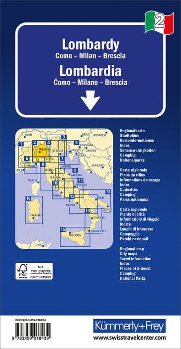 Carte routière - Lombardie (lac de Côme, Milan, Brescia) | Kümmerly & Frey carte pliée Kümmerly & Frey 