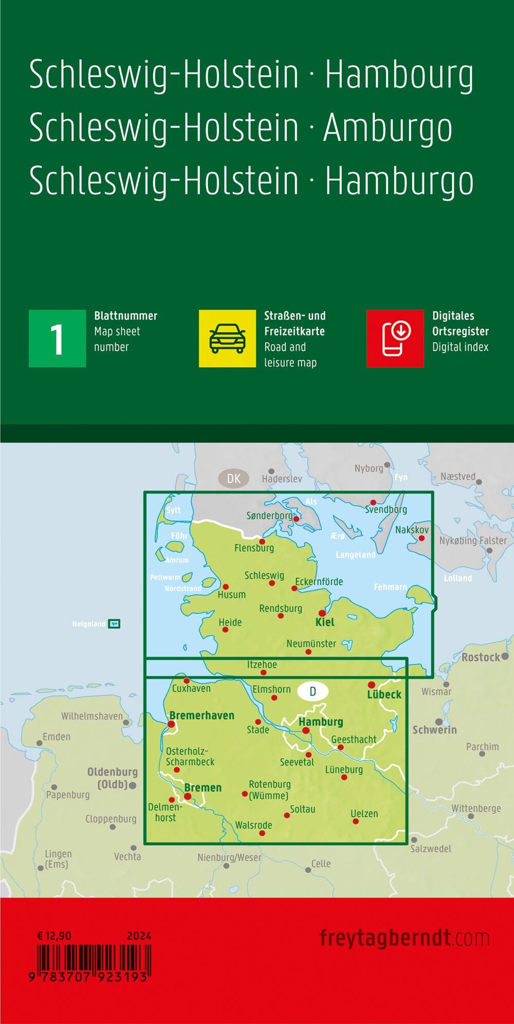 Carte routière n° 1 (Allemagne) - Schleswig-Holstein, Hambourg | Freytag & Berndt - 1/150 000 carte pliée Freytag & Berndt 