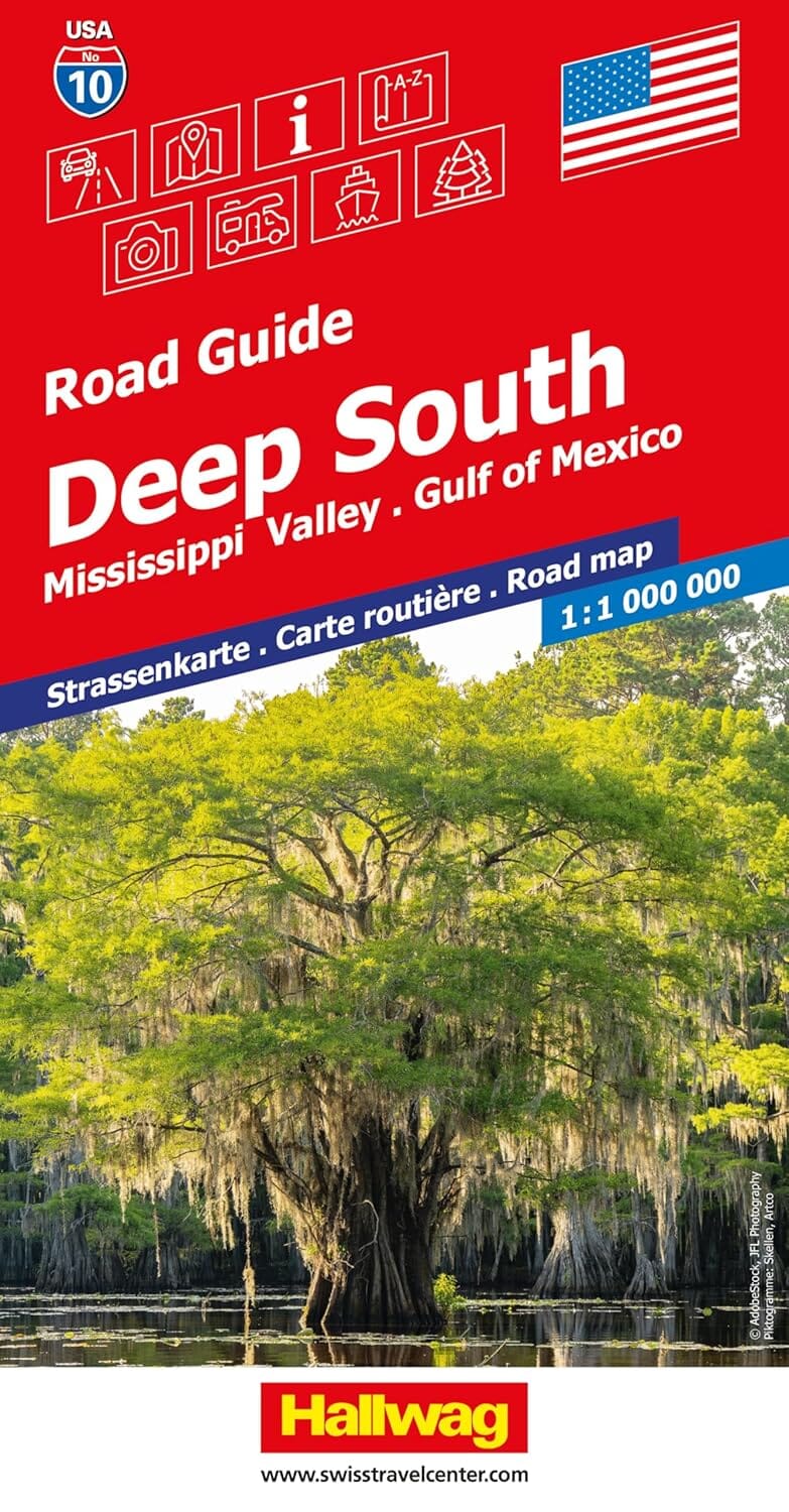 Carte routière n° 10 - Sud des USA (Vallée du Mississippi, Golfe du Mexique) | Hallwag carte de voyage Hallwag 