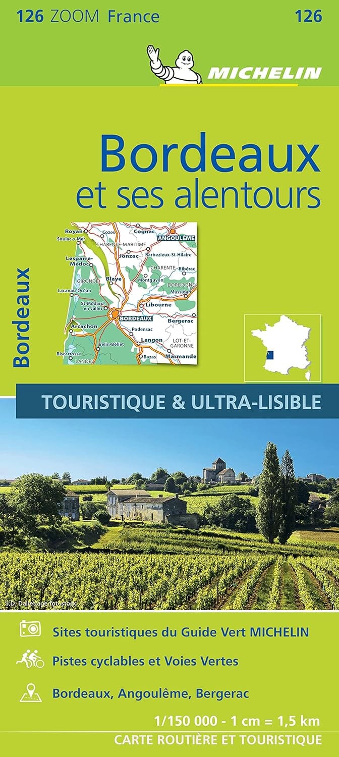 Carte routière n° 126 - Bordeaux et ses alentours | Michelin - Zoom France carte de voyage Michelin 