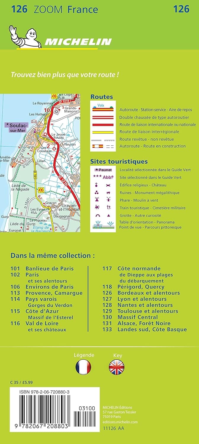 Carte routière n° 126 - Bordeaux et ses alentours | Michelin - Zoom France carte de voyage Michelin 
