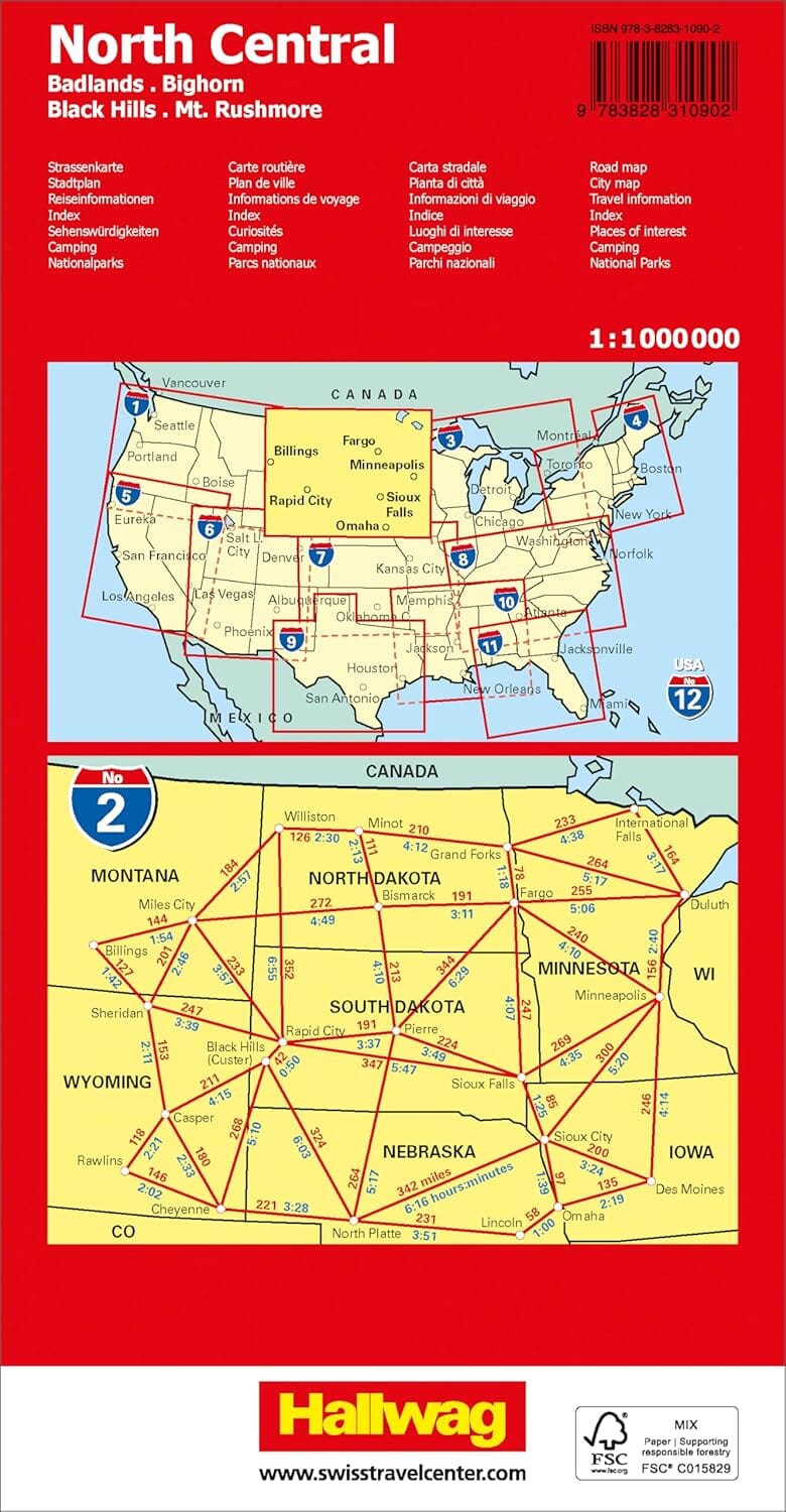 Carte routière n° 2 - USA Centre-Nord | Hallwag carte pliée Hallwag 