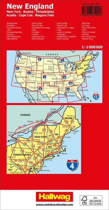 Carte routière n° 4 - Nouvelle Angleterre (USA) | Hallwag carte pliée Hallwag 