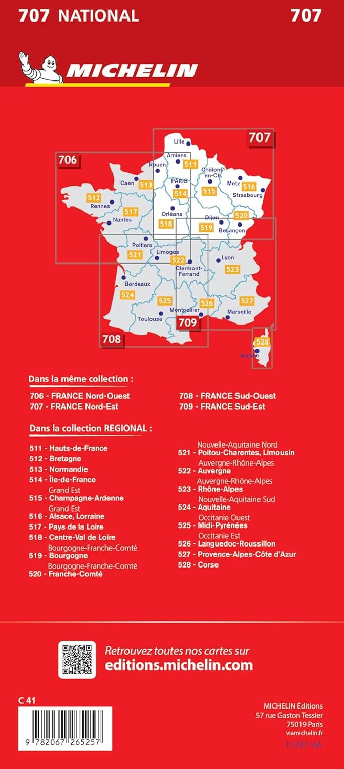 Carte routière n° 707 - 1/4 France - Nord-Est 2025 | Michelin carte pliée Michelin 