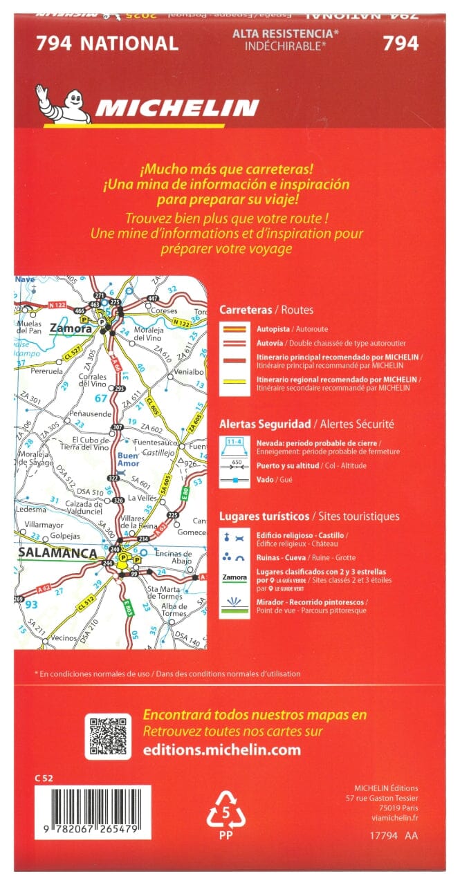 Carte routière n° 794 - Espagne & Portugal 2025 (indéchirable) | Michelin carte pliée Michelin 