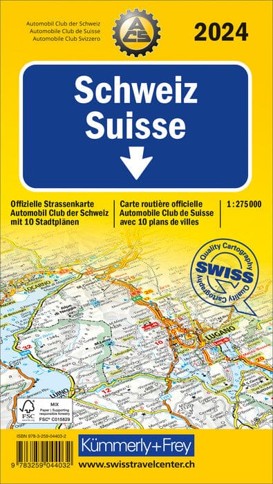 Carte routière - Suisse 2023 +10 plans de ville | Kümmerly & Frey carte pliée Kümmerly & Frey 