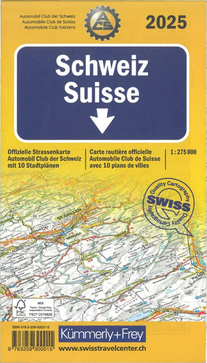 Carte routière - Suisse 2025 +10 plans de ville | Kümmerly & Frey carte pliée Kümmerly & Frey 