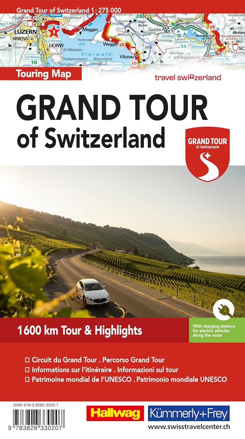 Carte routière touristique - Grand tour de Suisse | Hallwag carte de voyage Hallwag 