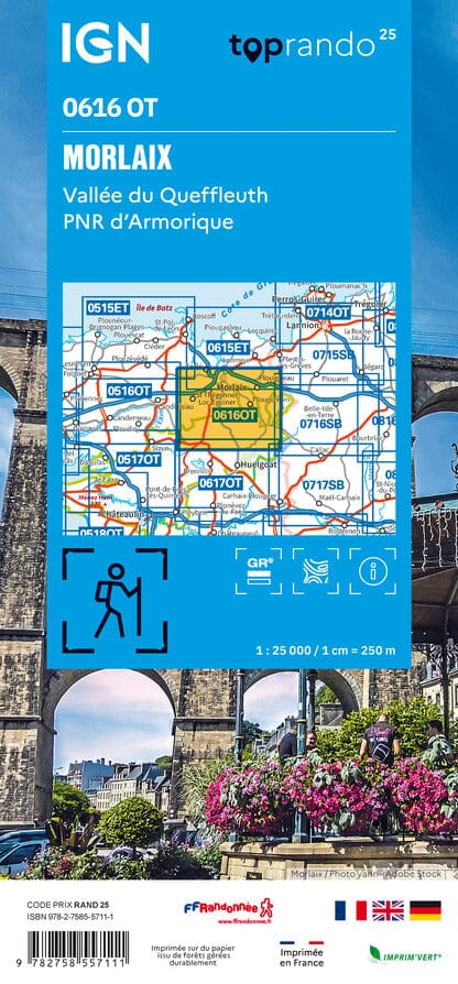 Carte TOP 25 n° 0616 OT - Morlaix, Vallée du Queffleuth, PNR d'Armorique | IGN carte pliée IGN 