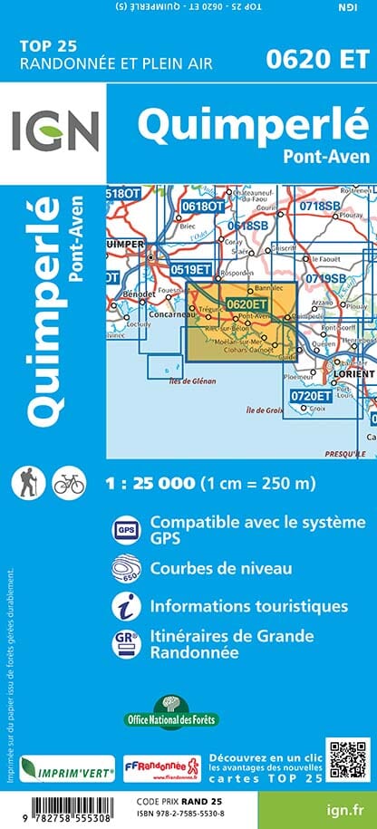 Carte TOP 25 n° 0620 ET - Quimperlé, Pont-Aven | IGN carte pliée IGN 