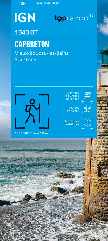 Carte TOP 25 n° 1343 OT - Capbreton, Vieux Boucau, Soustons (Landes) | IGN carte pliée IGN 
