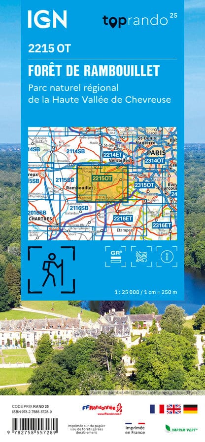 Carte TOP 25 n° 2215 OT - Forêt de Rambouillet, PNR Haute-Vallée de Chevreuse | IGN carte pliée IGN 