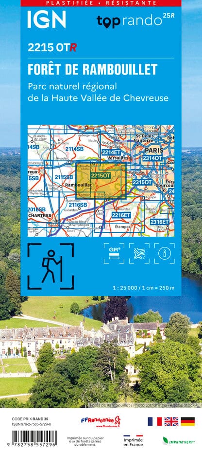 Carte TOP 25 n° 2215 OTR (Résistante) - Forêt de Rambouillet (PNR de la Haute Vallée de Chevreuse) | IGN carte pliée IGN 