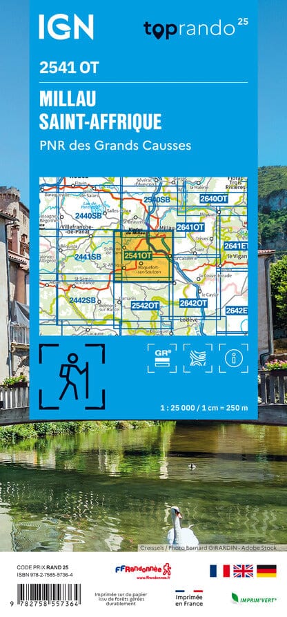 Carte TOP 25 n° 2541 OT - Millau, Saint Affrique & PNR des Grands Causses | IGN carte pliée IGN 