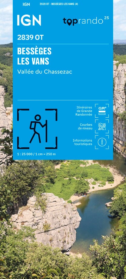 Carte TOP 25 n° 2839 OT - Bessèges, Les Vans, Vallée du Chassezac | IGN carte pliée IGN 