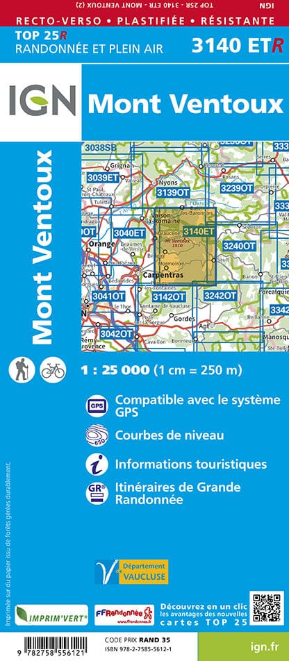 Carte TOP 25 n° 3140 ETR (résistante) - Mont Ventoux (Provence) | IGN carte pliée IGN 