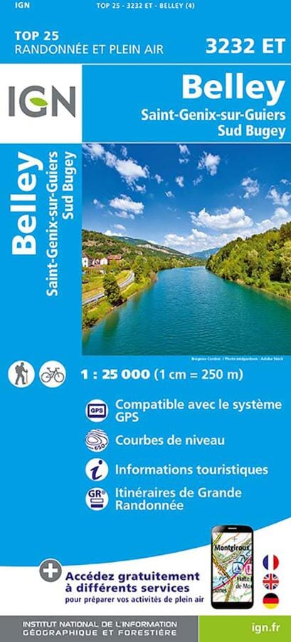 Carte TOP 25 n° 3232 ET - Belley, Saint-Genix-sur-Guiers & Sud Bugey | IGN carte pliée IGN 