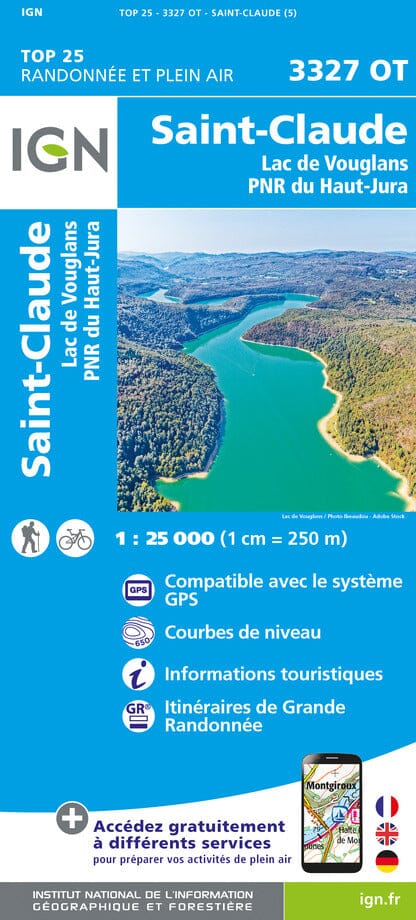 Carte TOP 25 n° 3327 OT - St-Claude & lac de Vouglans (PNR du Haut Jura) | IGN carte pliée IGN 