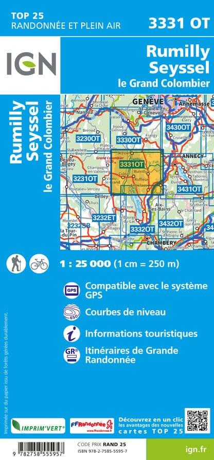 Carte TOP 25 n° 3331 OT - Rumilly, Seyssel (Alpes) | IGN carte pliée IGN 