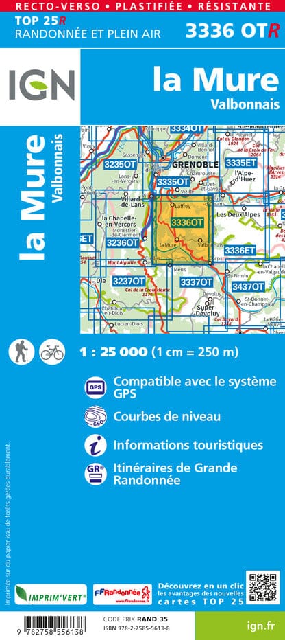 Carte TOP 25 n° 3336 OTR (résistante) - La Mure & Valbonnais (Alpes) | IGN carte pliée IGN 