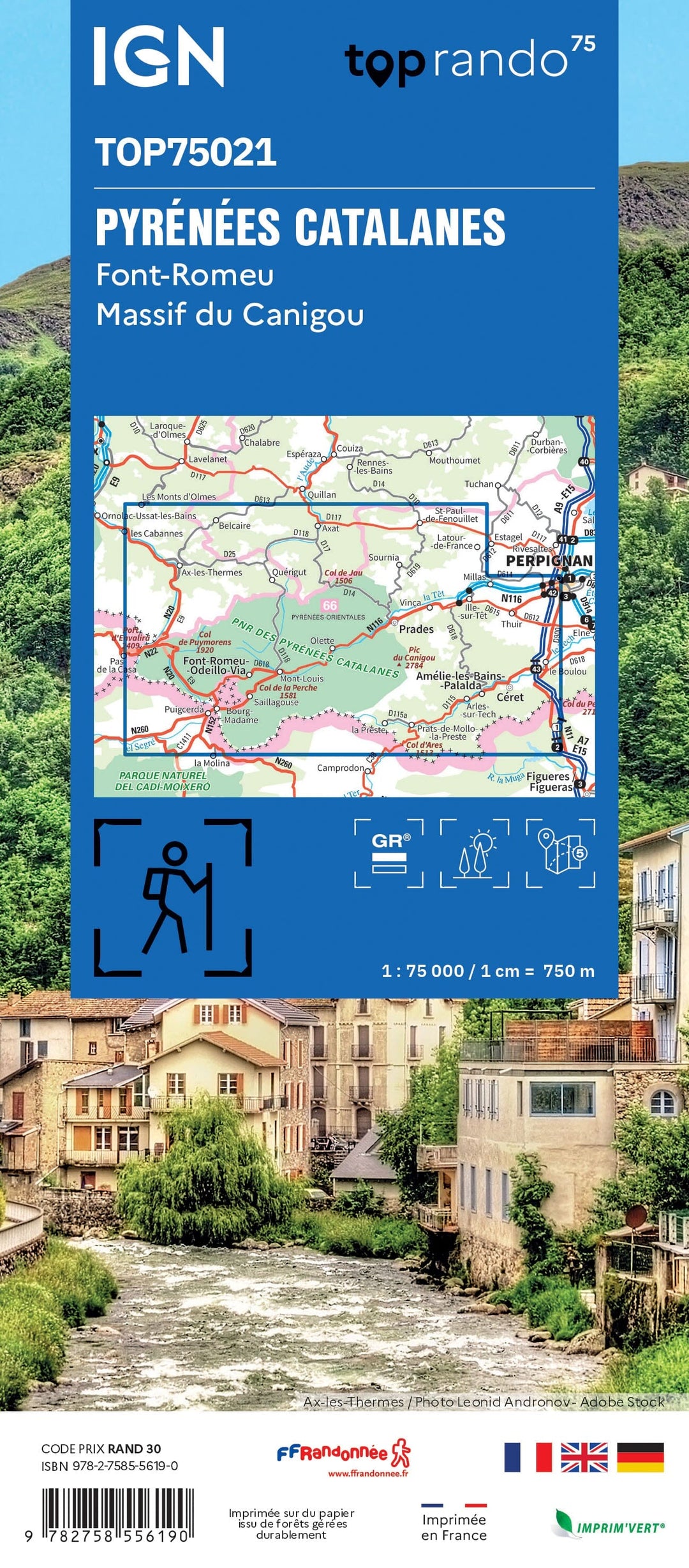 Carte TOP 75 n° 21 - Pyrénées Catalanes, Font Romeu & Massif du Canigou | IGN carte pliée IGN 