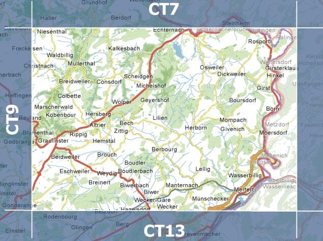Carte topographique CT10 - Echternach (Grand-Duché de Luxembourg) carte pliée Service topographique du Luxembourg 