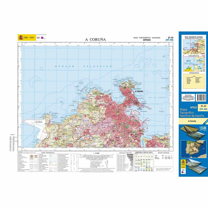 Carte topographique de l'Espagne n° 0021.3 - A Coruna | CNIG - 1/25 000 carte pliée CNIG 