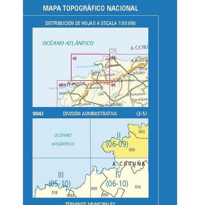 Carte topographique de l'Espagne n° 0043.2 - Corme | CNIG - 1/25 000 carte pliée CNIG 