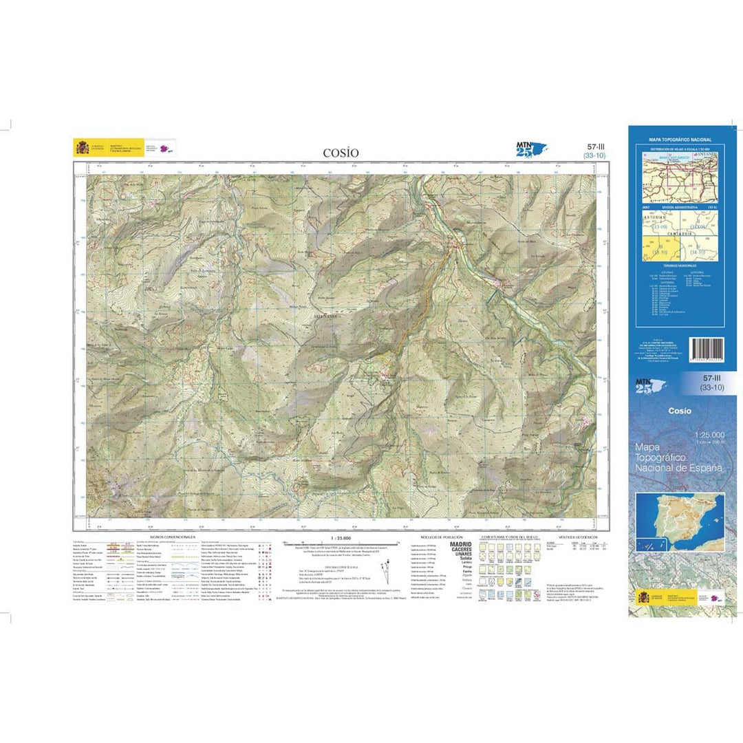 Carte topographique de l'Espagne n° 0057.3 - Cosío | CNIG - 1/25 000 carte pliée CNIG 