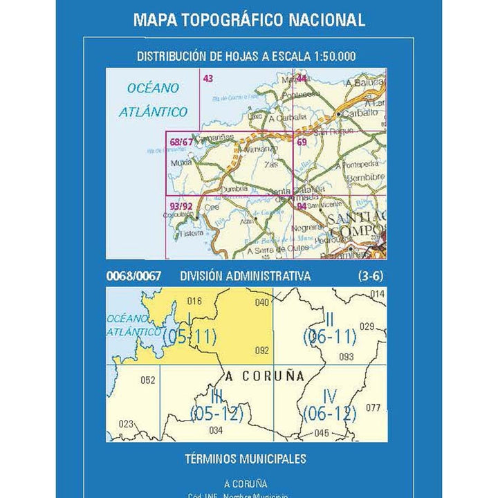 Carte topographique de l'Espagne n° 0068.1 /67.2 - Camariñas | CNIG - 1/25 000 carte pliée CNIG 