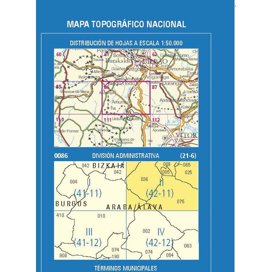 Carte topographique de l'Espagne n° 0086.2 - Laudio / Llodio | CNIG - 1/25 000 carte pliée CNIG 