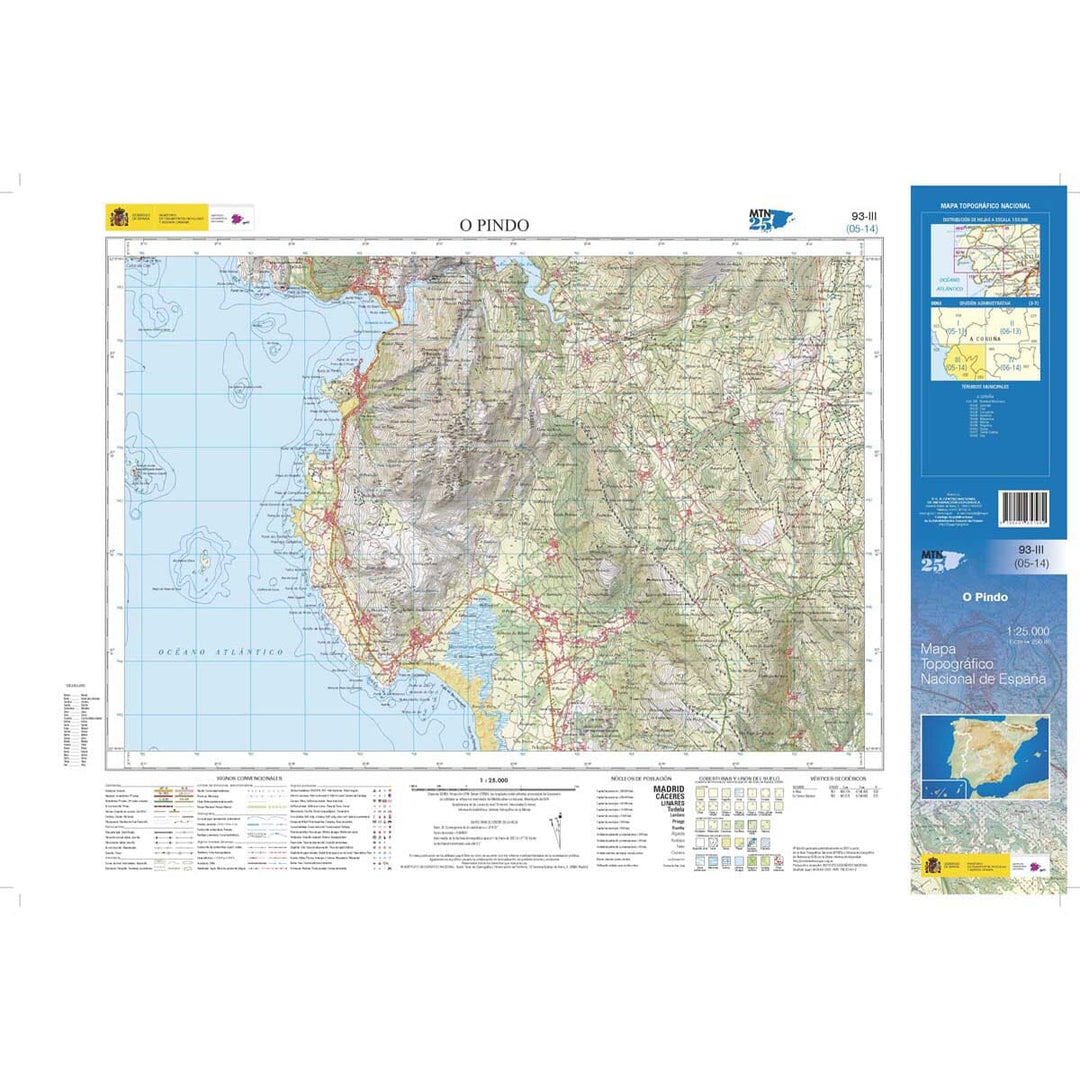 Carte topographique de l'Espagne n° 0093.3 - O Pindo | CNIG - 1/25 000 carte pliée CNIG 