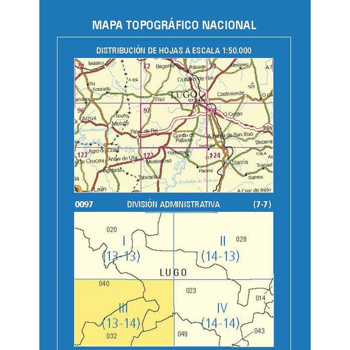 Carte topographique de l'Espagne n° 0097.3 - Guntín | CNIG - 1/25 000 carte pliée CNIG 