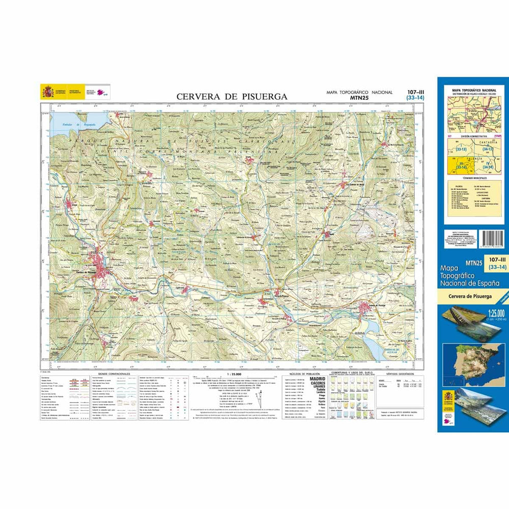 Carte topographique de l'Espagne n° 0107.3 - Cervera de Pisuerga | CNIG - 1/25 000 carte pliée CNIG 