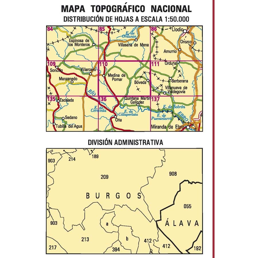 Carte topographique de l'Espagne n° 0110 - Medina de Pomar | CNIG - 1/50 000 carte pliée CNIG 