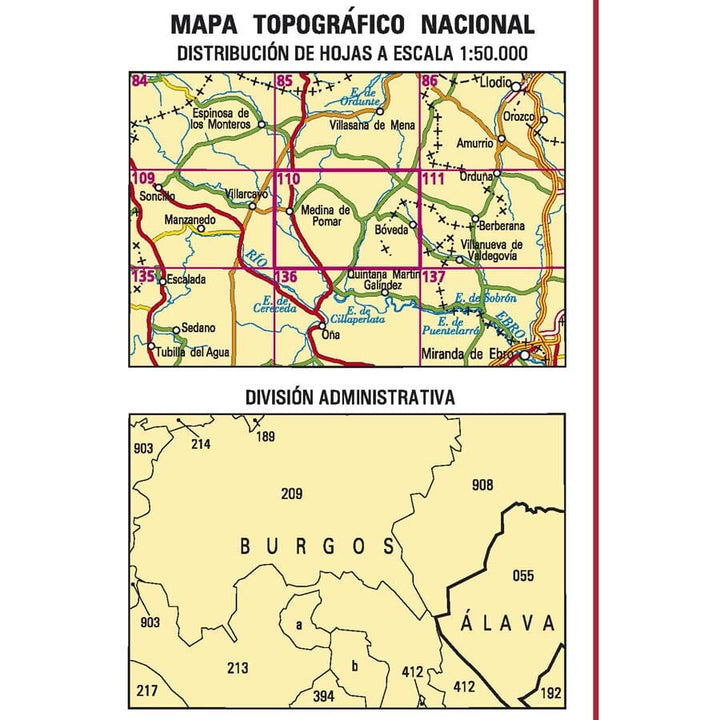 Carte topographique de l'Espagne n° 0110 - Medina de Pomar | CNIG - 1/50 000 carte pliée CNIG 