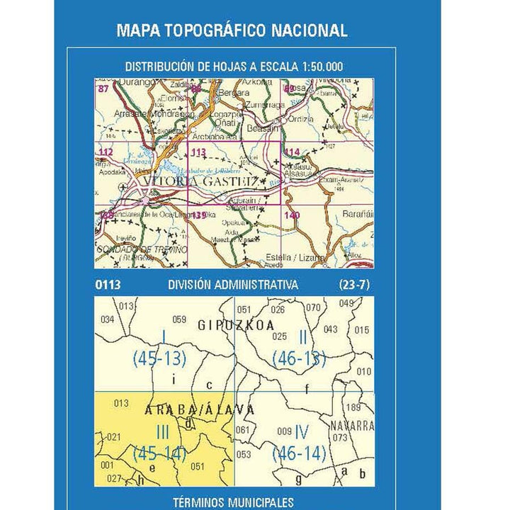 Carte topographique de l'Espagne n° 0113.3 - Agurain/Salvatierra | CNIG - 1/25 000 carte pliée CNIG 