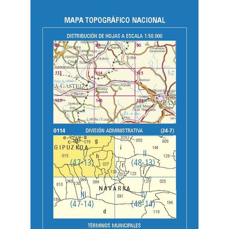 Carte topographique de l'Espagne n° 0114.1 - Lakuntza | CNIG - 1/25 000 carte pliée CNIG 