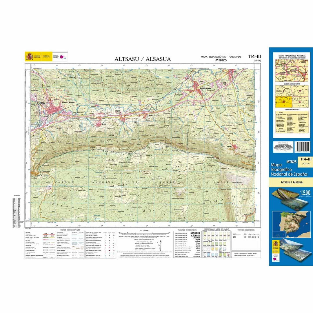 Carte topographique de l'Espagne n° 0114.3 - Altsasu/Altsasua | CNIG - 1/25 000 carte pliée CNIG 