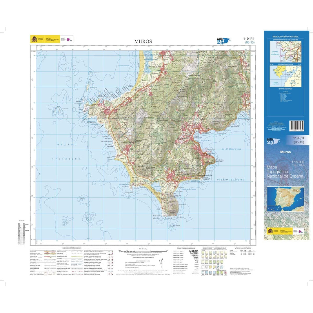 Carte topographique de l'Espagne n° 0119.1/3 - Muros | CNIG - 1/25 000 carte pliée CNIG 